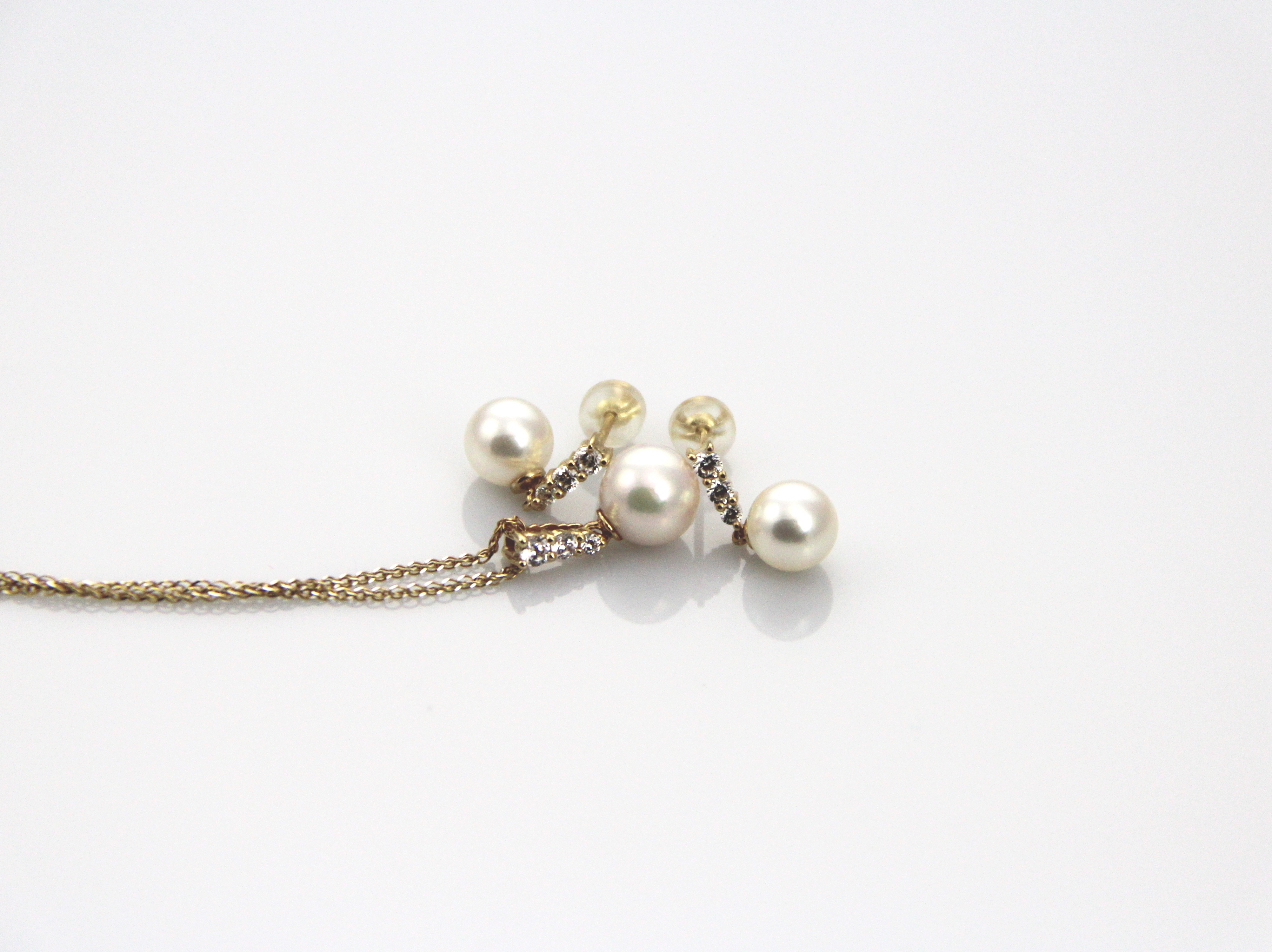 Conjunto de pendientes y colgante de oro de 14k con perlas Akoya de calidad AAA - 4