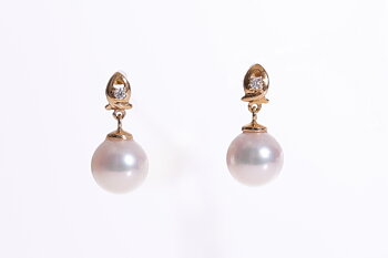 Perlenohrringe Akoya in AAA-Qualität mit Gold und Diamanten 7.5-8 mm