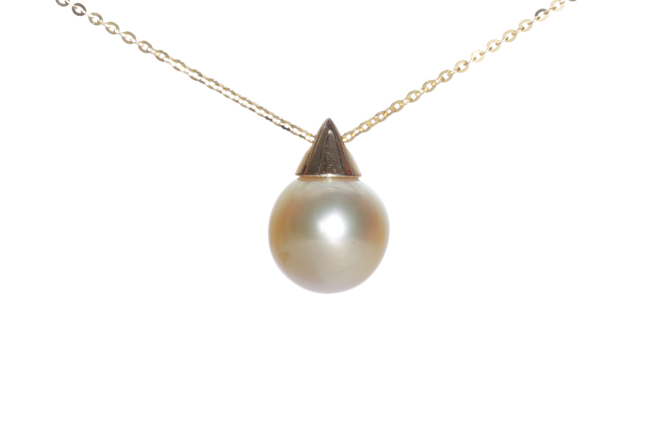 Pendente con perla dei mari del sud dorata da 9-10 mm con montatura in oro - 2