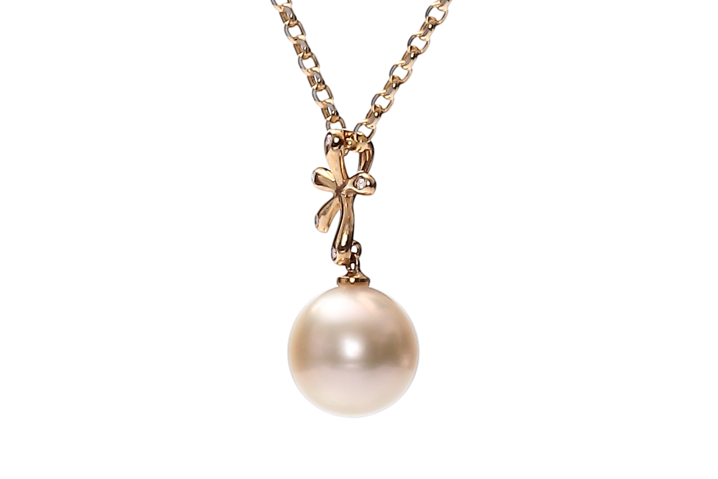 Anhänger aus goldenen Südseeperlen in Gold mit Diamanten 11–12 mm - 3