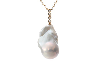 Große Barock Süßwasserperle in 18 Karat Gold Anhänger mit Diamanten. 