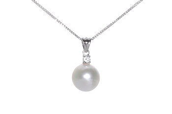 Großer Akoya-Perlenanhänger in AAA-Qualität mit Weißgold und einem Diamant 9–9,5 mm