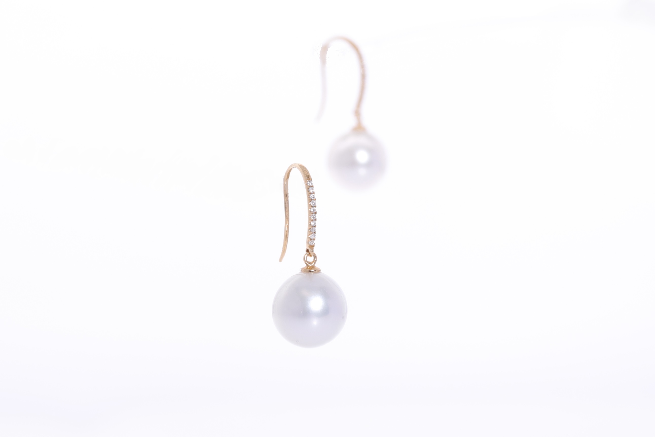 Pendientes con perlas del mar del sur en oro 18 k con diamantes - 3