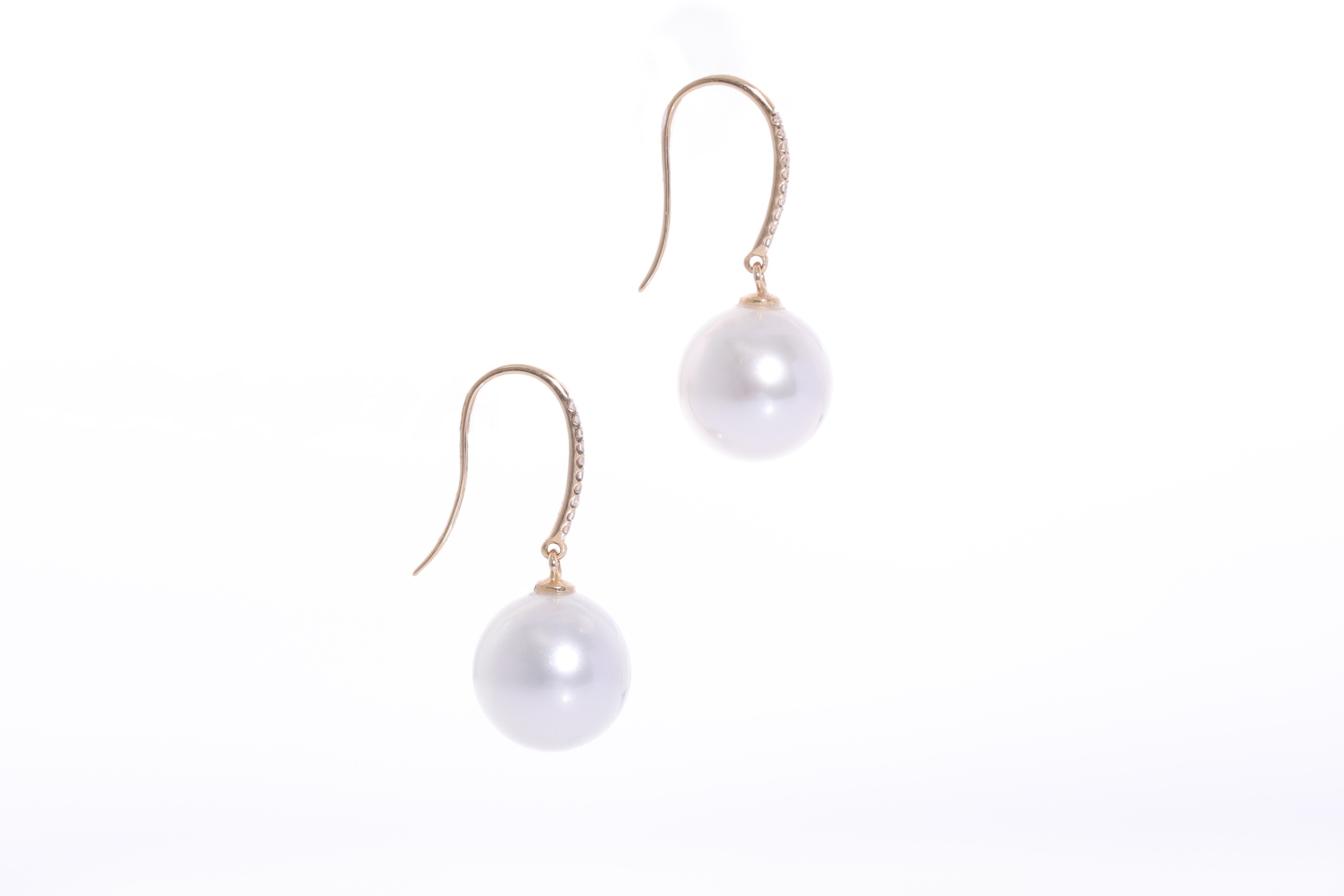 Pendientes con perlas del mar del sur en oro 18 k con diamantes - 2
