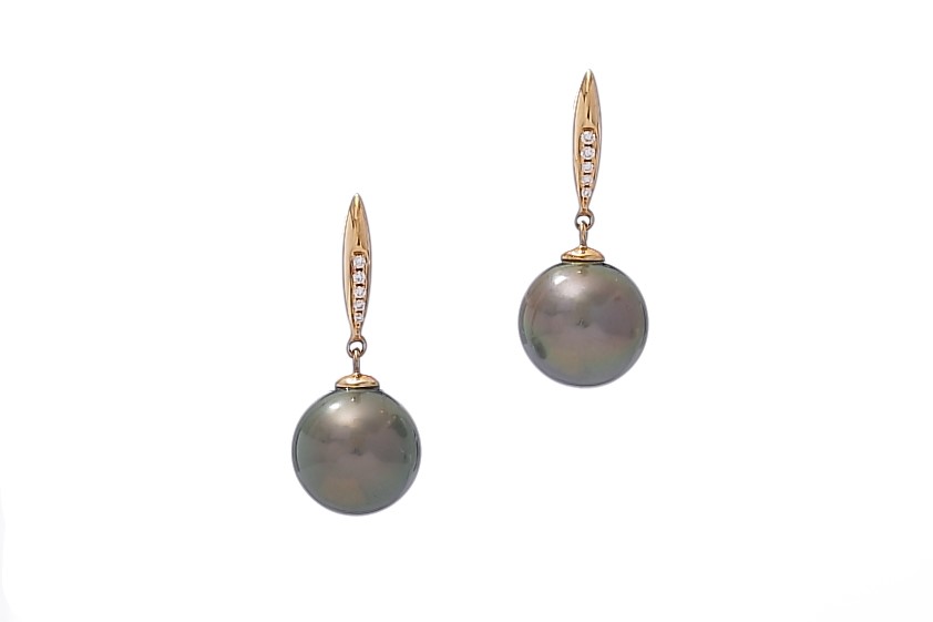 Perlenohrring Tahiti in Gold mit Diamanten 10mm