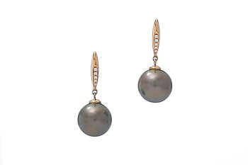 Perlenohrring Tahiti in Gold mit Diamanten 10mm
