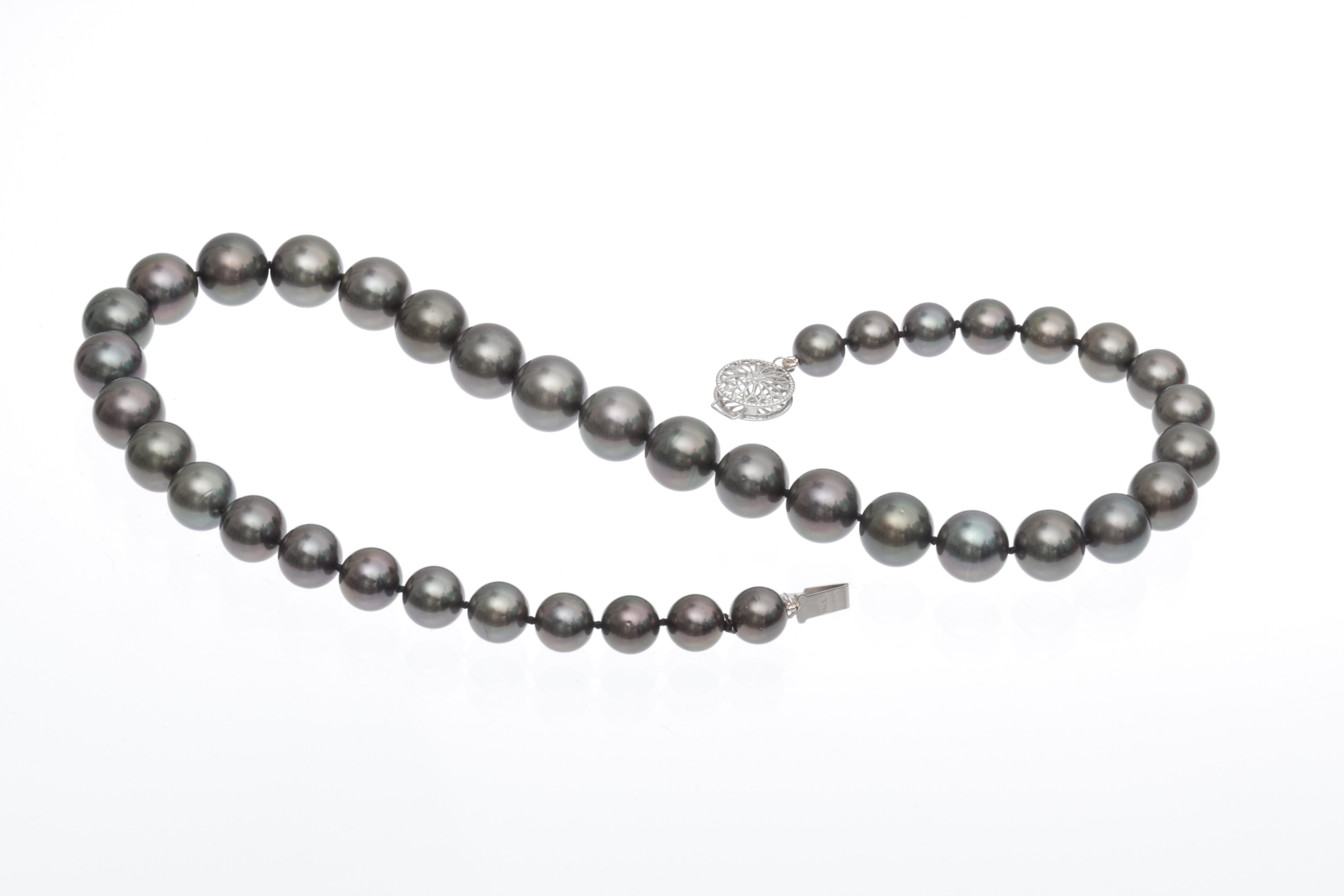 SOLD-OUT! Halskette aus Tahiti-Zuchtperlen mit Verschluss aus Weißgold 8.5–12 mm - 4
