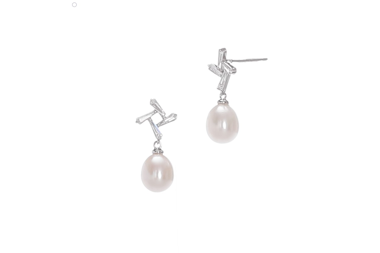 Orecchini in argento con perle d'acqua dolce a forma di goccia e zirconi - 2