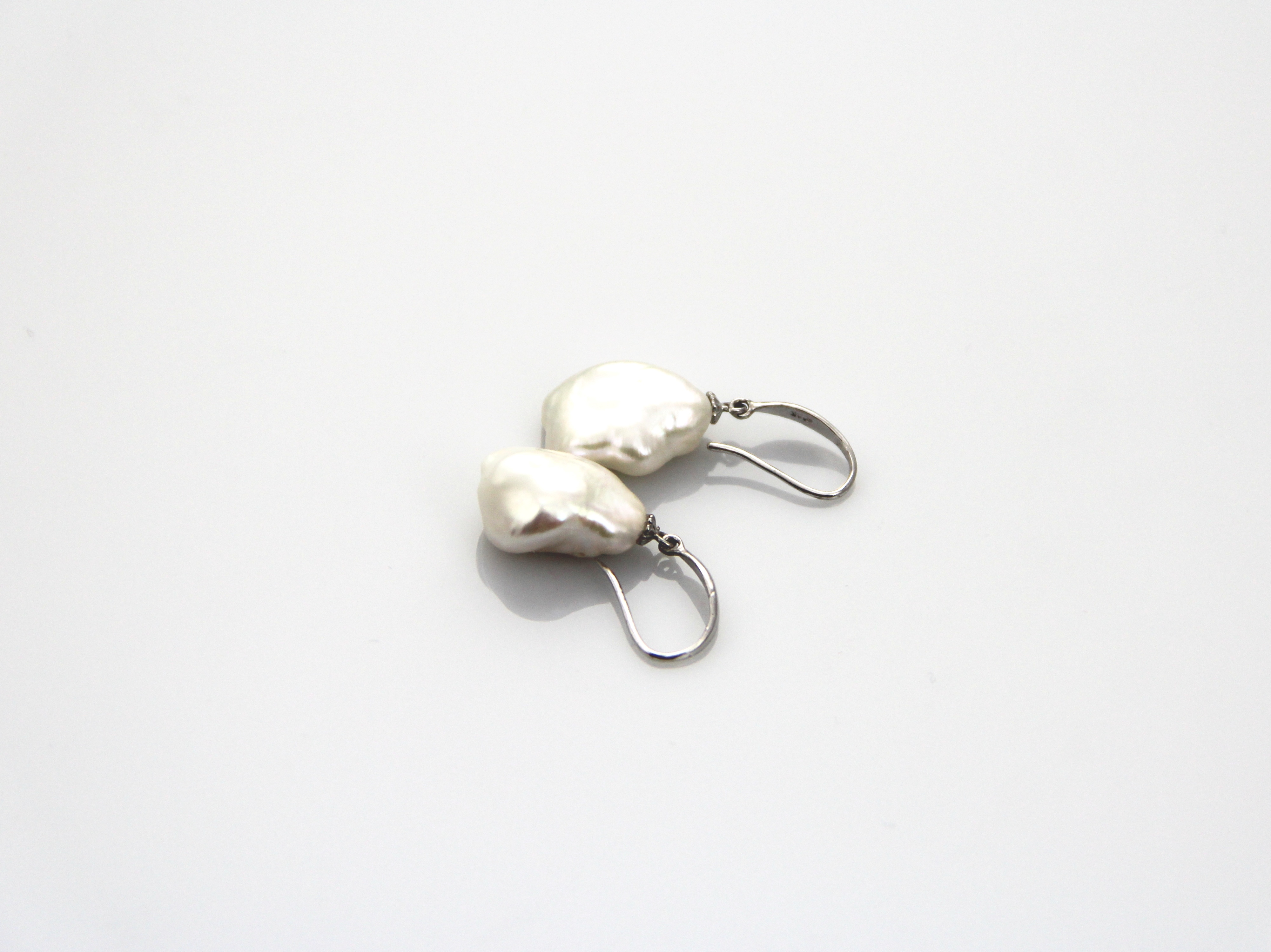 Fresh water Baroque shape pearl earrings set in Silver - 5