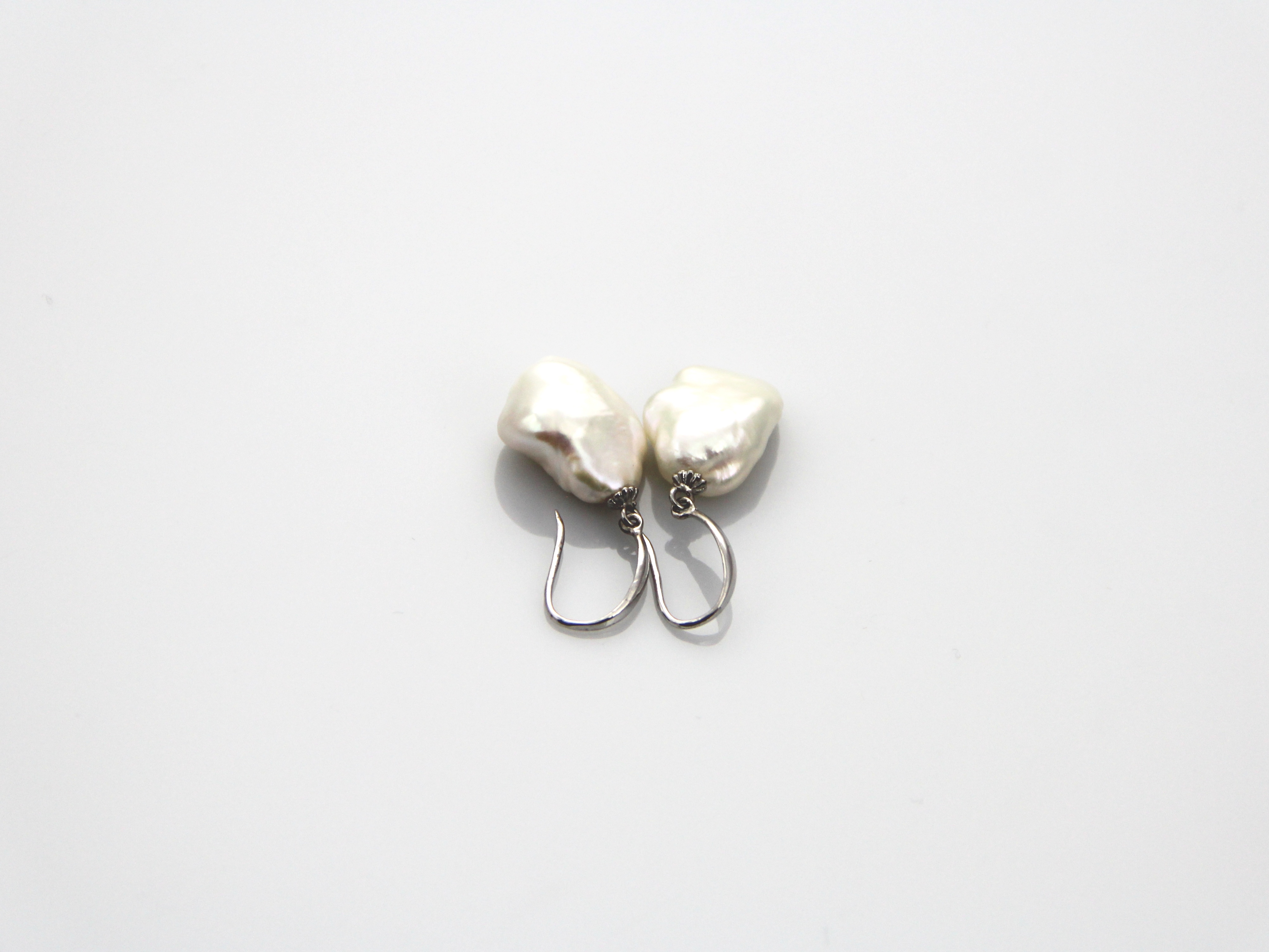 Fresh water Baroque shape pearl earrings set in Silver - 6