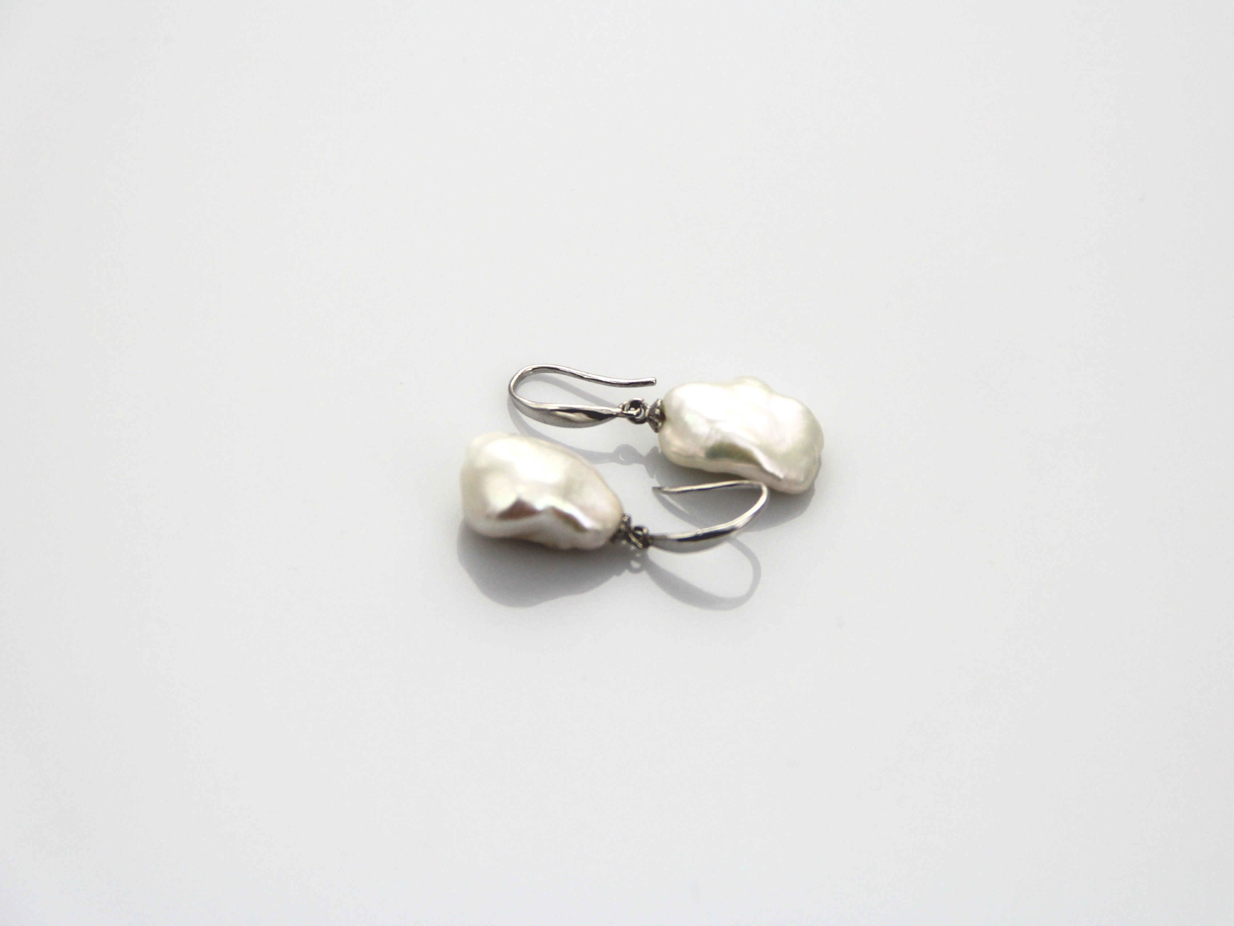 Fresh water Baroque shape pearl earrings set in Silver - 2