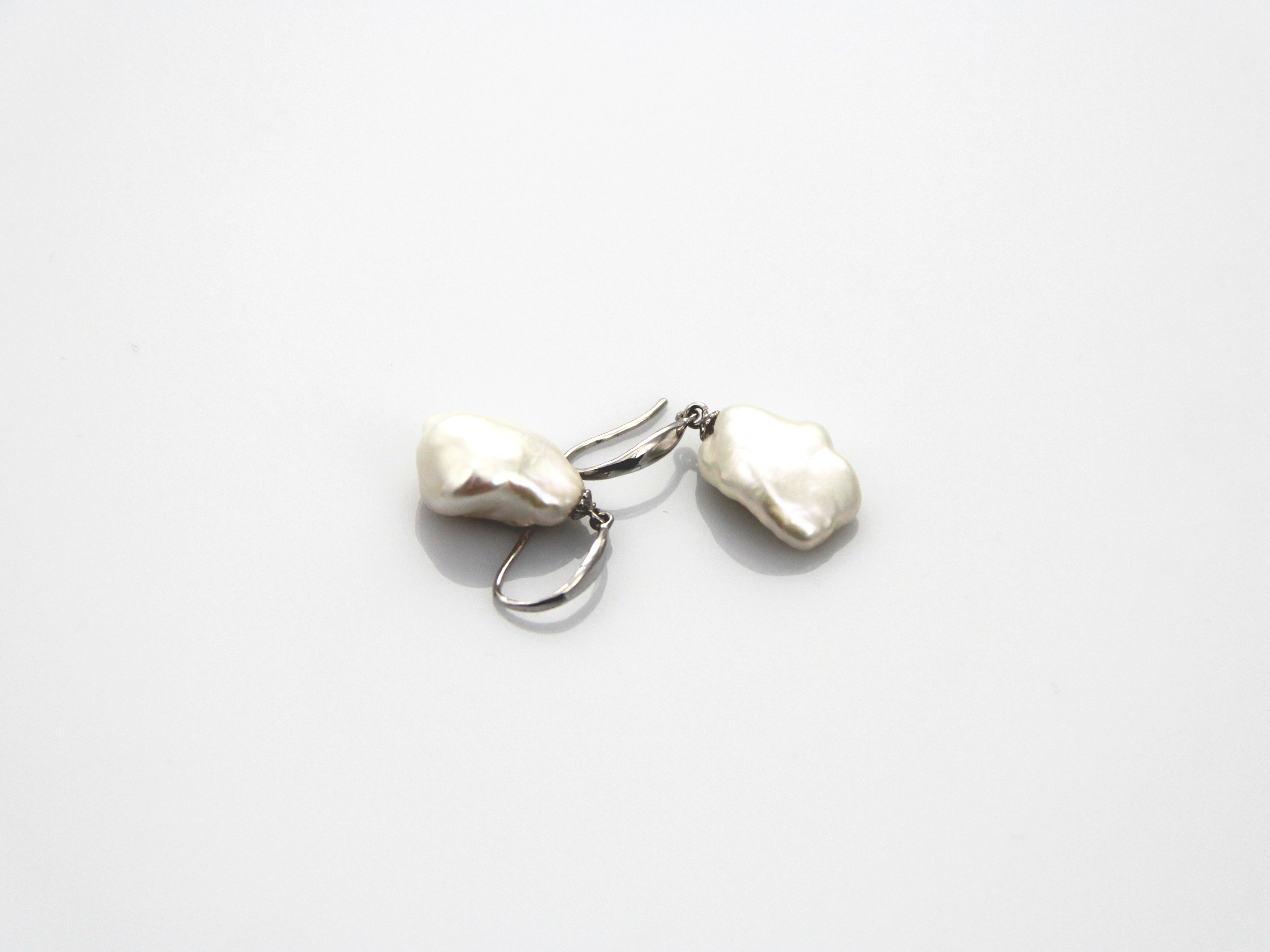 Fresh water Baroque shape pearl earrings set in Silver - 3