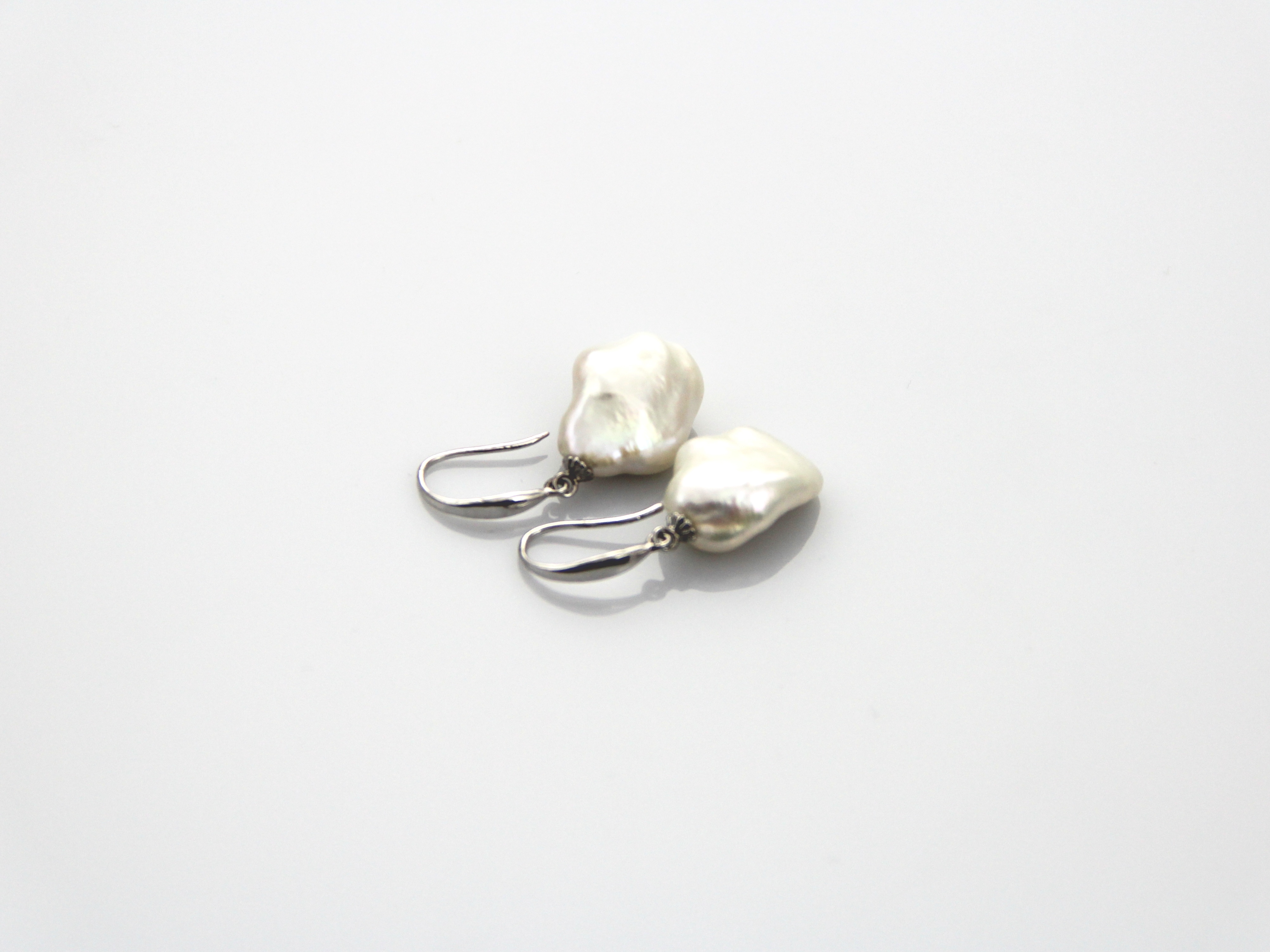 Fresh water Baroque shape pearl earrings set in Silver - 4