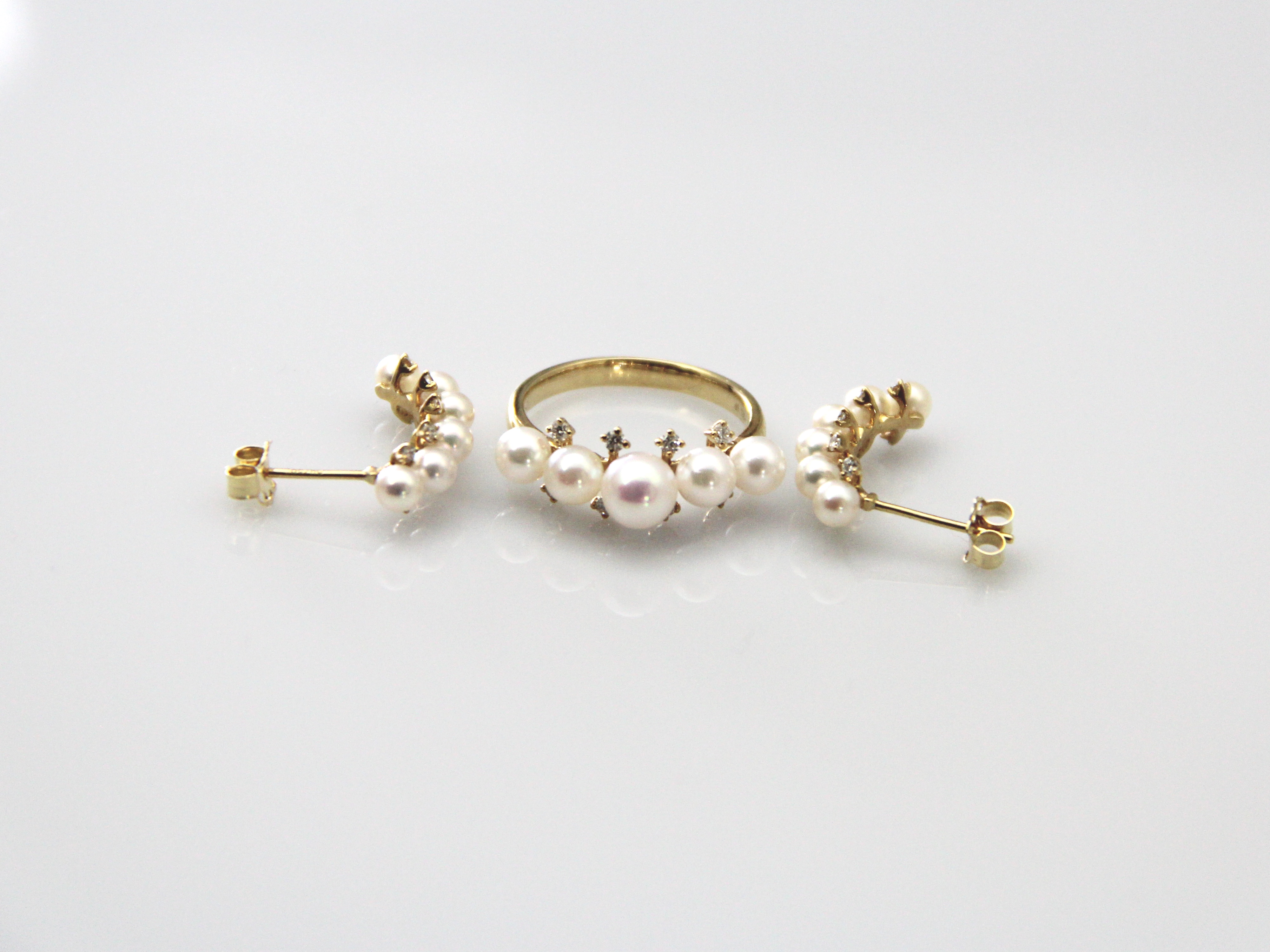 Set mit Akoya-Perlen in Gold und Diamanten - 5