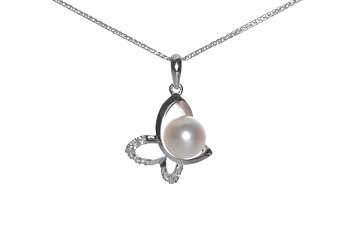 Perlenanhänger-Akoya in AAA-Qualität mit Weißgold und Diamanten  5.5–6 mm