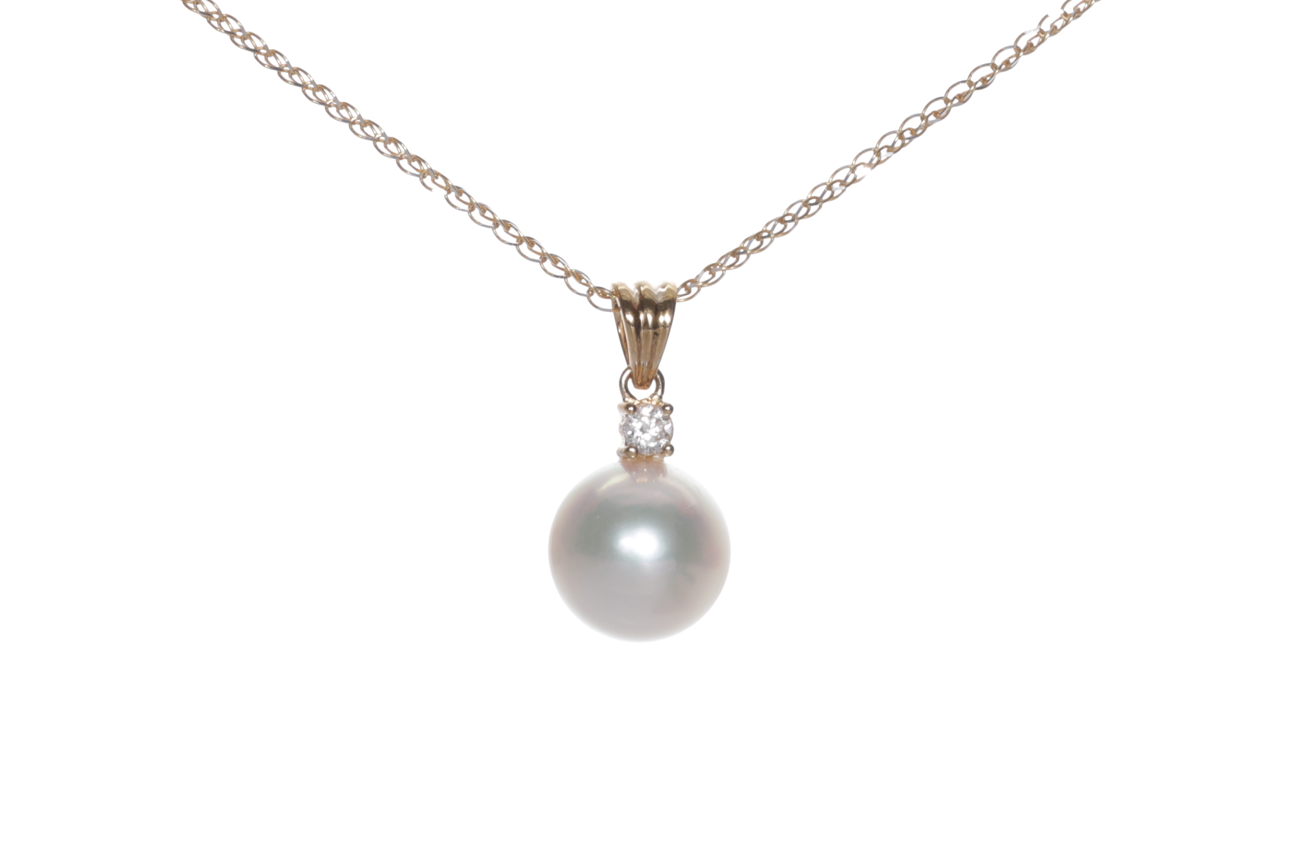 Pendente con grande perla Akoya di qualità AAA da 9-9,5 mm in oro con diamante 