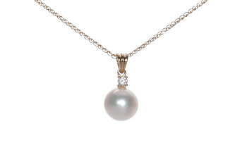 Großer Perlenanhänger Akoya in AAA-Qualität mit Gold und Diamant 9–9,5 mm