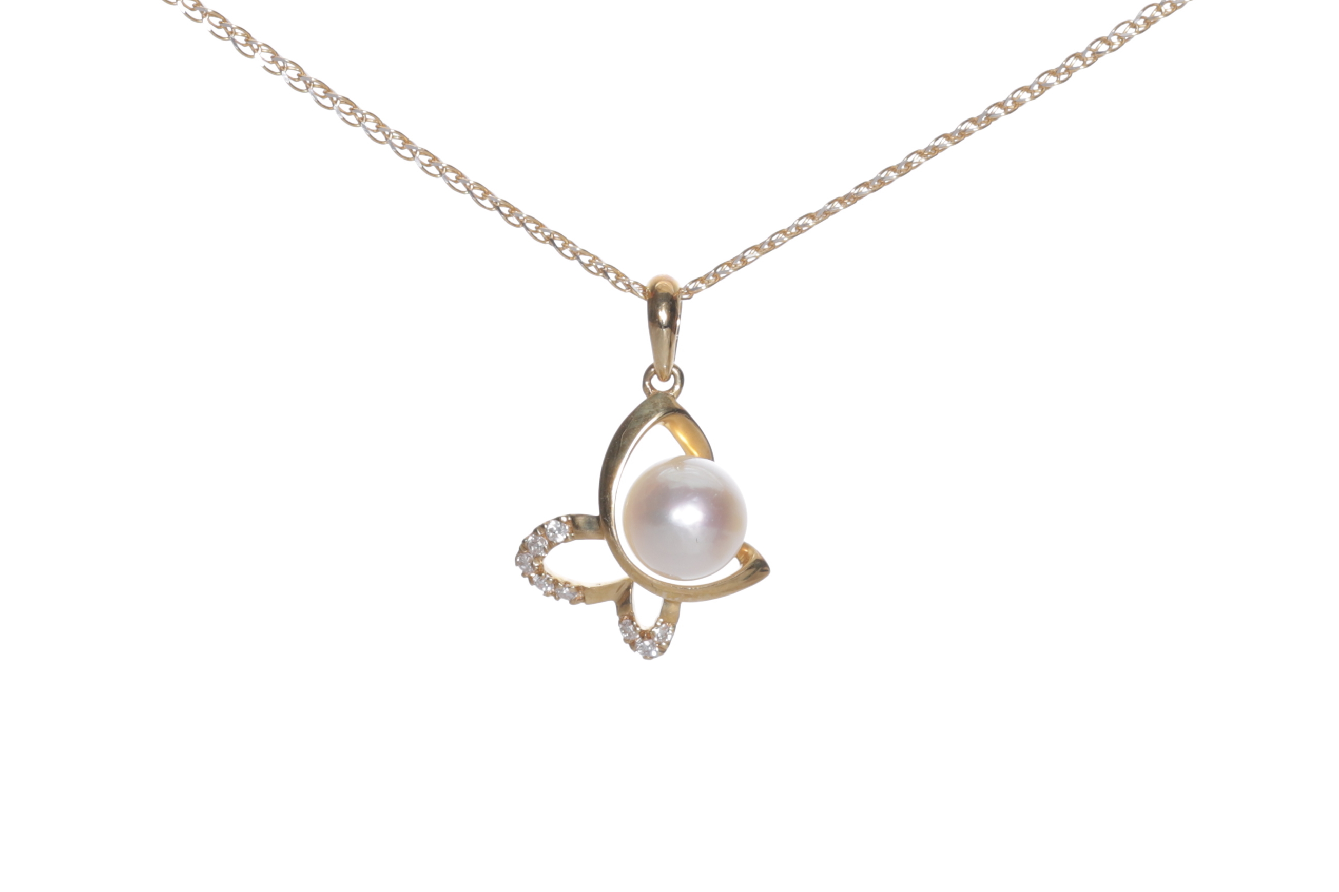 Perlenanhänger Akoya in AAA-Qualität in Gold mit Diamanten 5.5-6mm
