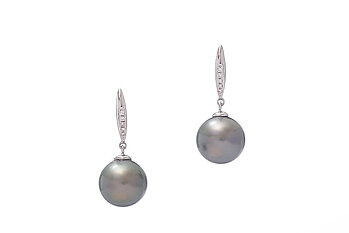Perlenohrring Tahiti in Weißgold mit Diamanten  10mm