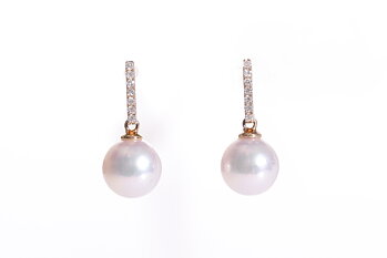 Perlenohrringe Akoya in AAA-Qualität mit Gold und Diamanten von 8–8.5 mm