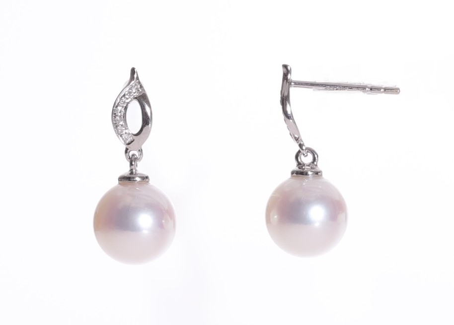 Perlenohrringe-Akoya in AAA-Qualität mit Weißgold und Diamanten 8 mm - 2