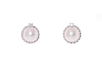 Perlenohrringe-Akoya in AAA-Qualität mit Weißgold und Diamanten 6.5–7 mm