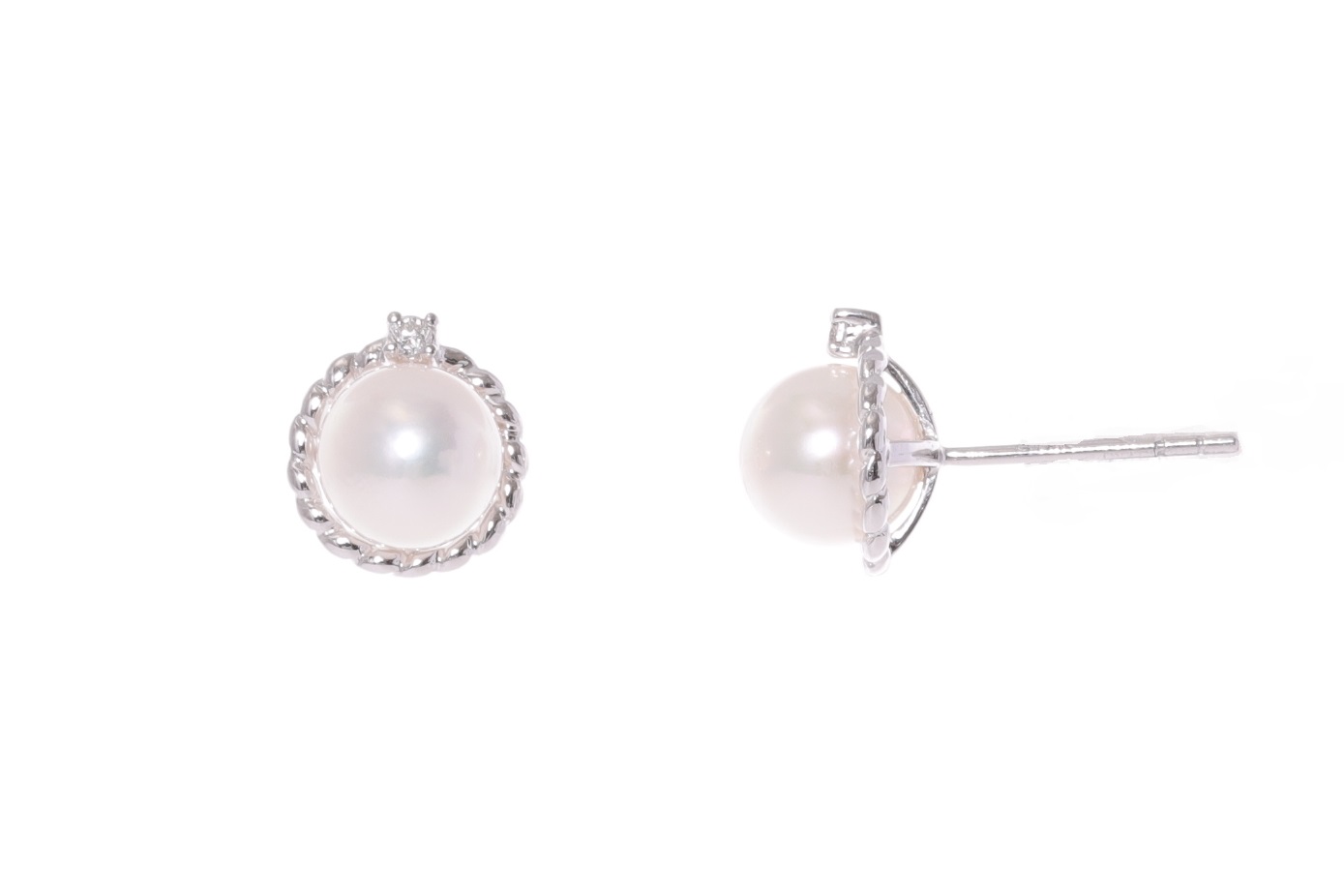 Perlenohrringe-Akoya in AAA-Qualität mit Weißgold und Diamanten 6.5–7 mm - 2