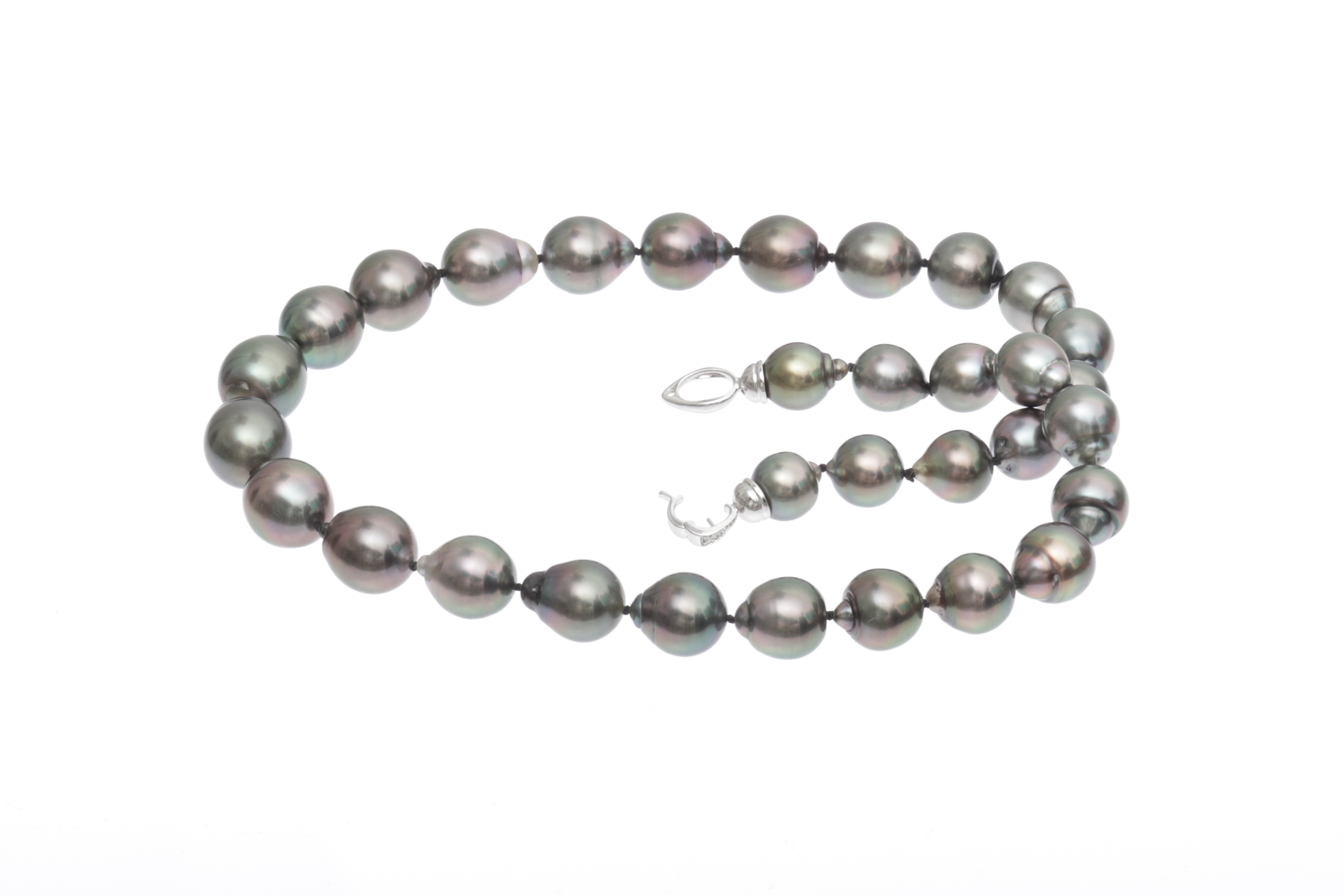 Tropfenförmige Perlenhalskette-Tahiti mit Verschluss aus Weißgold und Diamanten 9.5–12 mm - 5