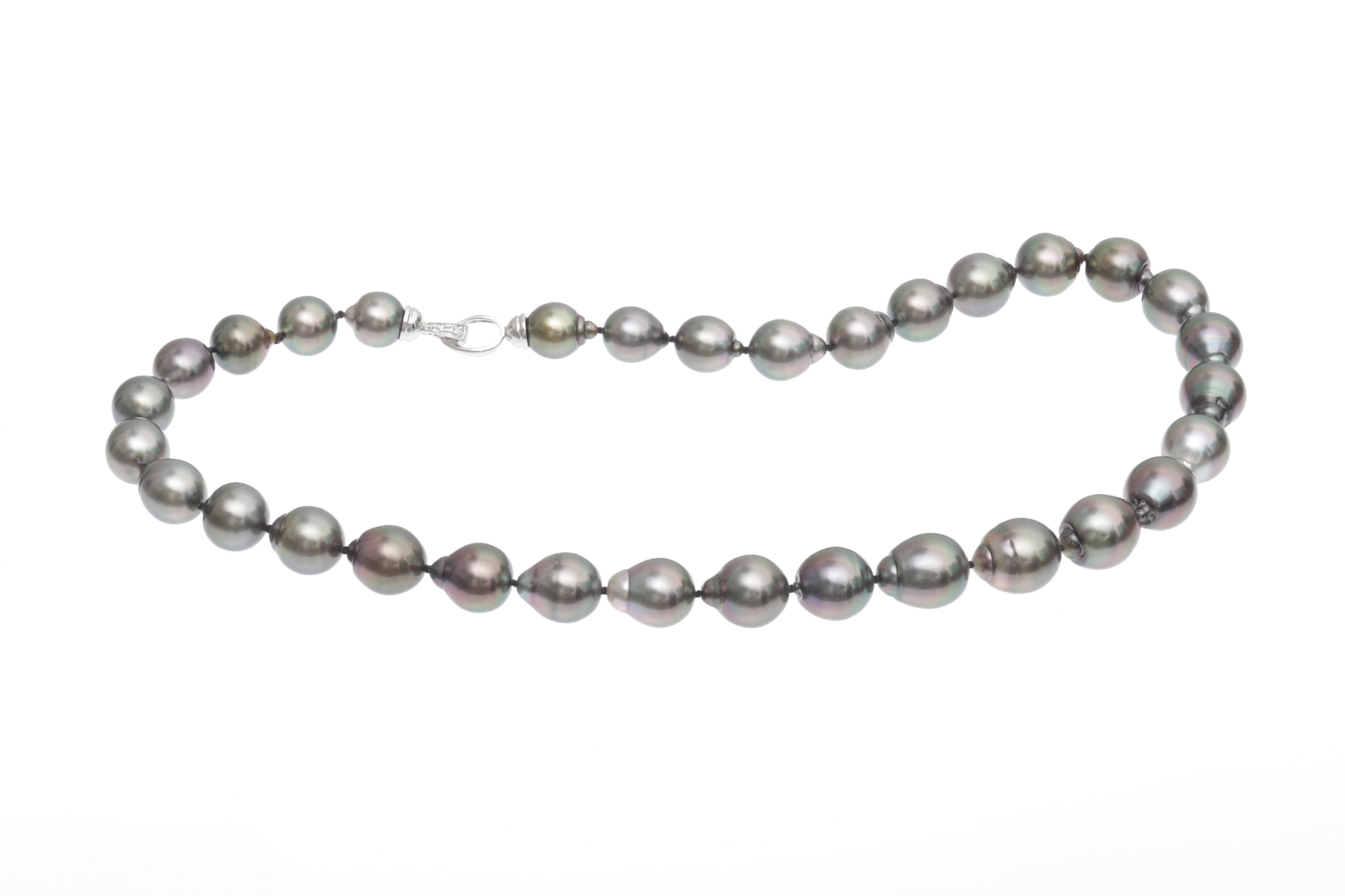 Tropfenförmige Perlenhalskette-Tahiti mit Verschluss aus Weißgold und Diamanten 9.5–12 mm - 3