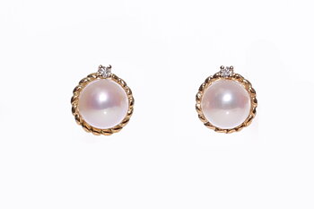 Perlenohrring-Akoya in AAA-Qualität mit Gold und Diamanten 6.5–7 mm