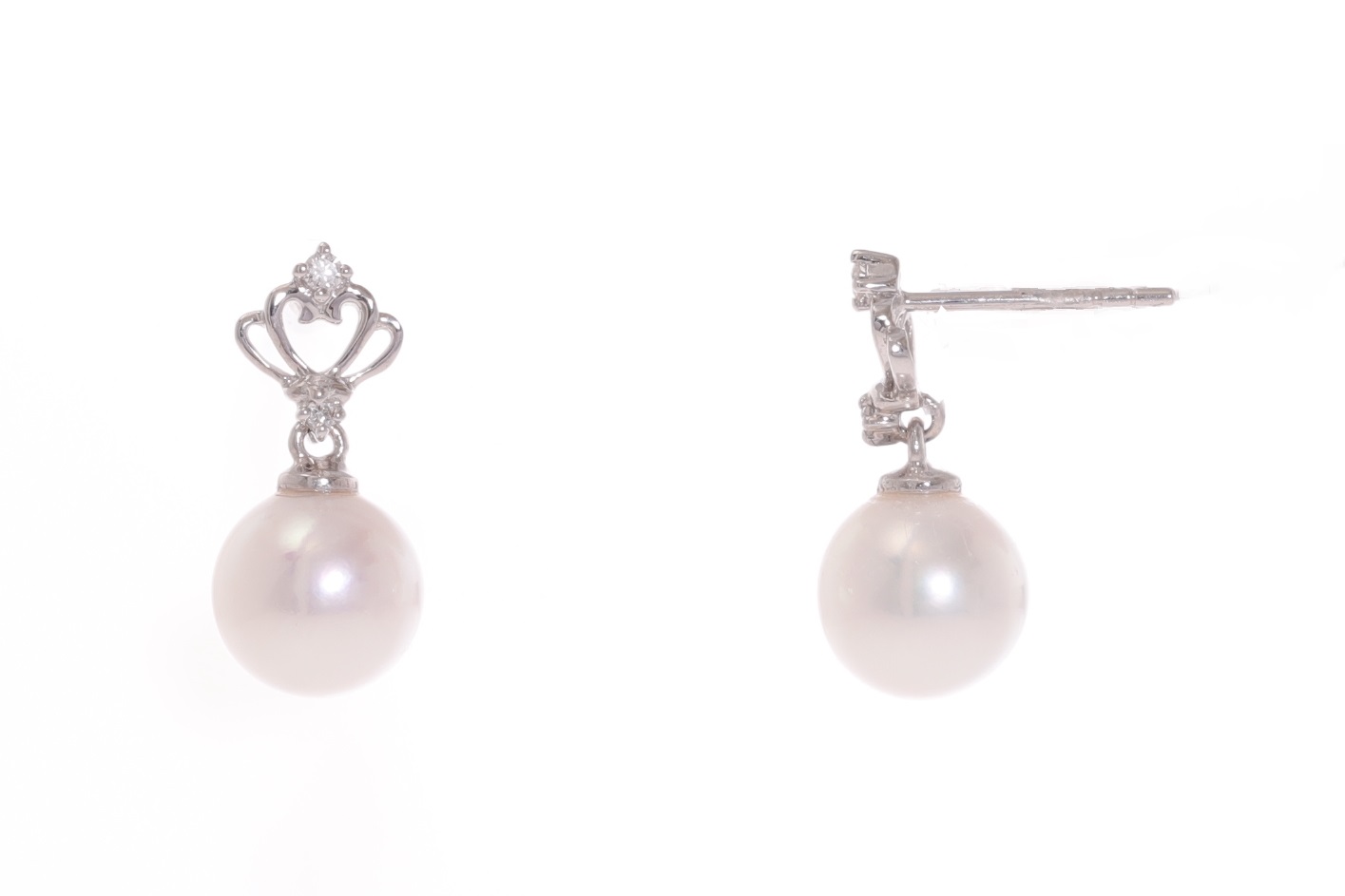 Perlenohrringe-Akoya mit Weißgold und Diamanten von 8–8.5 mm - 3