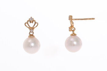 Perlenohrringe-Akoya in AAA-Qualität mit Gold und Diamanten von 8–8.5 mm