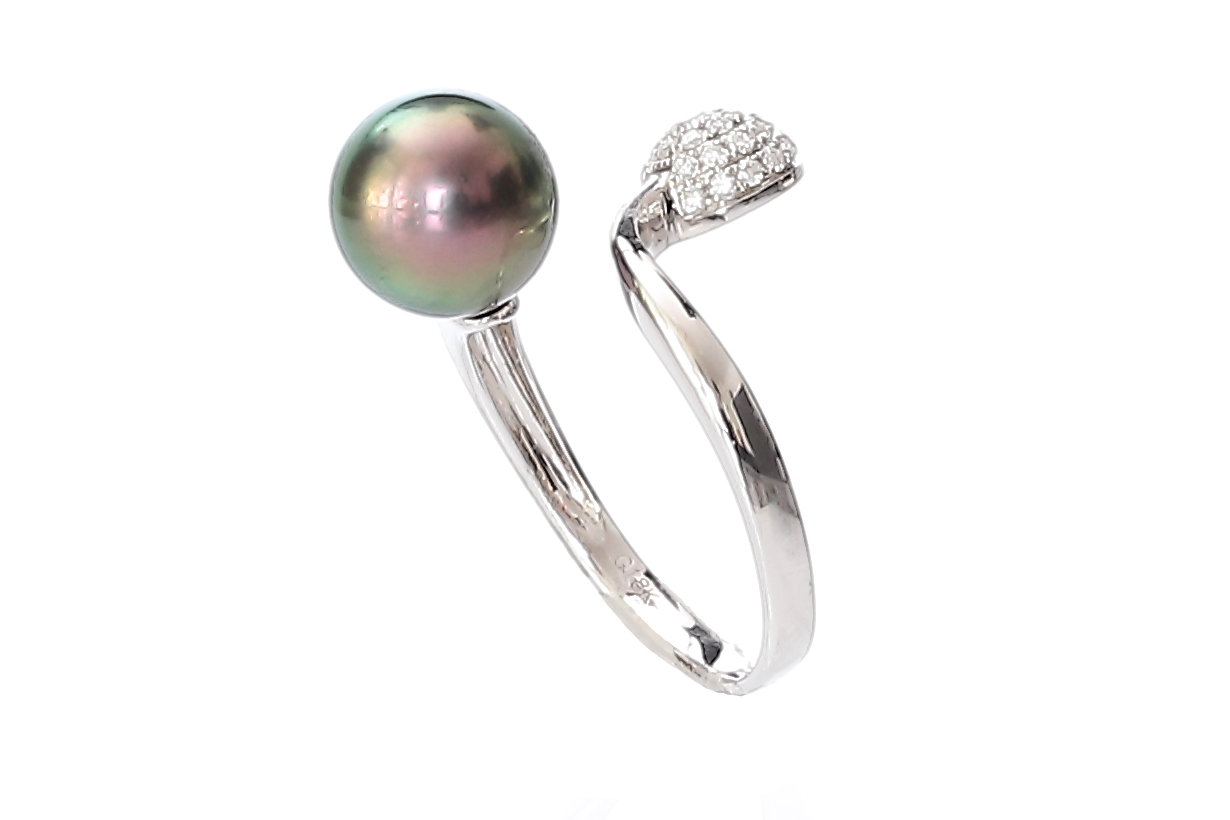Perlenring-Tahiti in Weißgold und Diamanten - 2