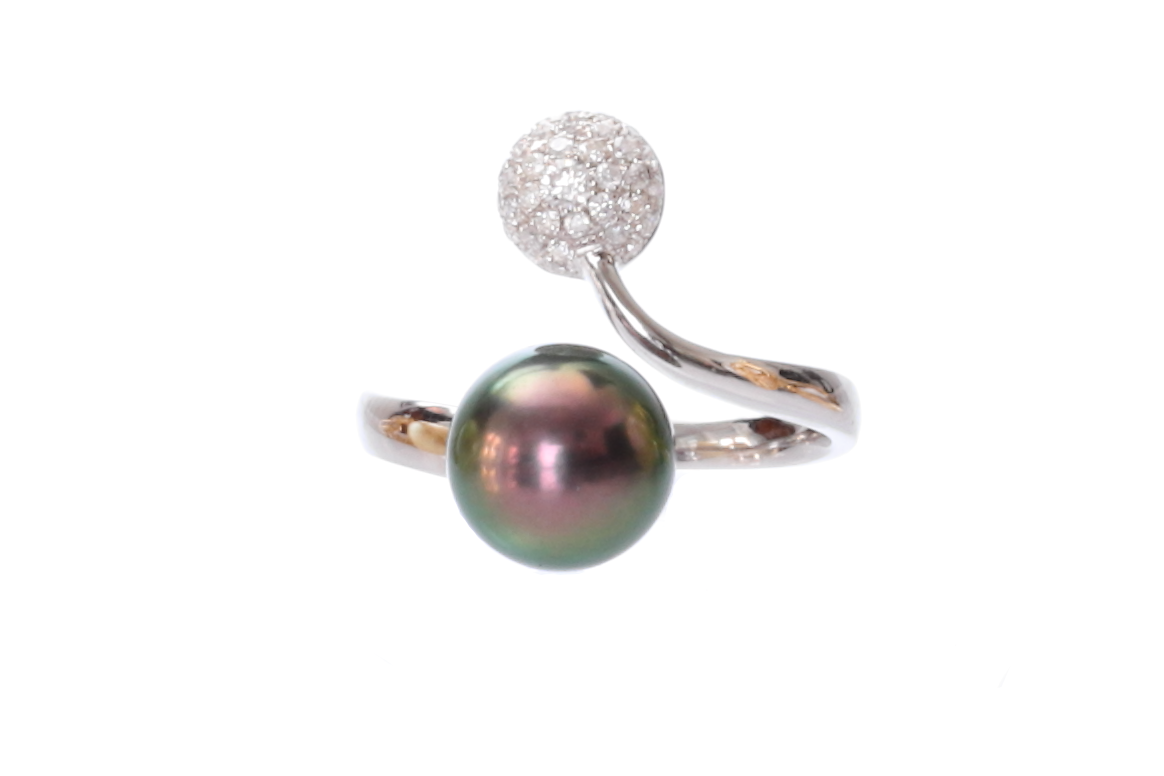 Perlenring-Tahiti in Weißgold und Diamanten