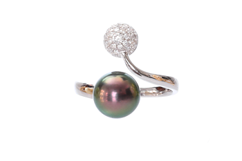 Perlenring-Tahiti in Weißgold und Diamanten