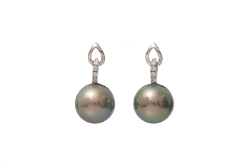 Perlenohrring-Tahiti mit Weißgold und Diamanten 9–10 mm