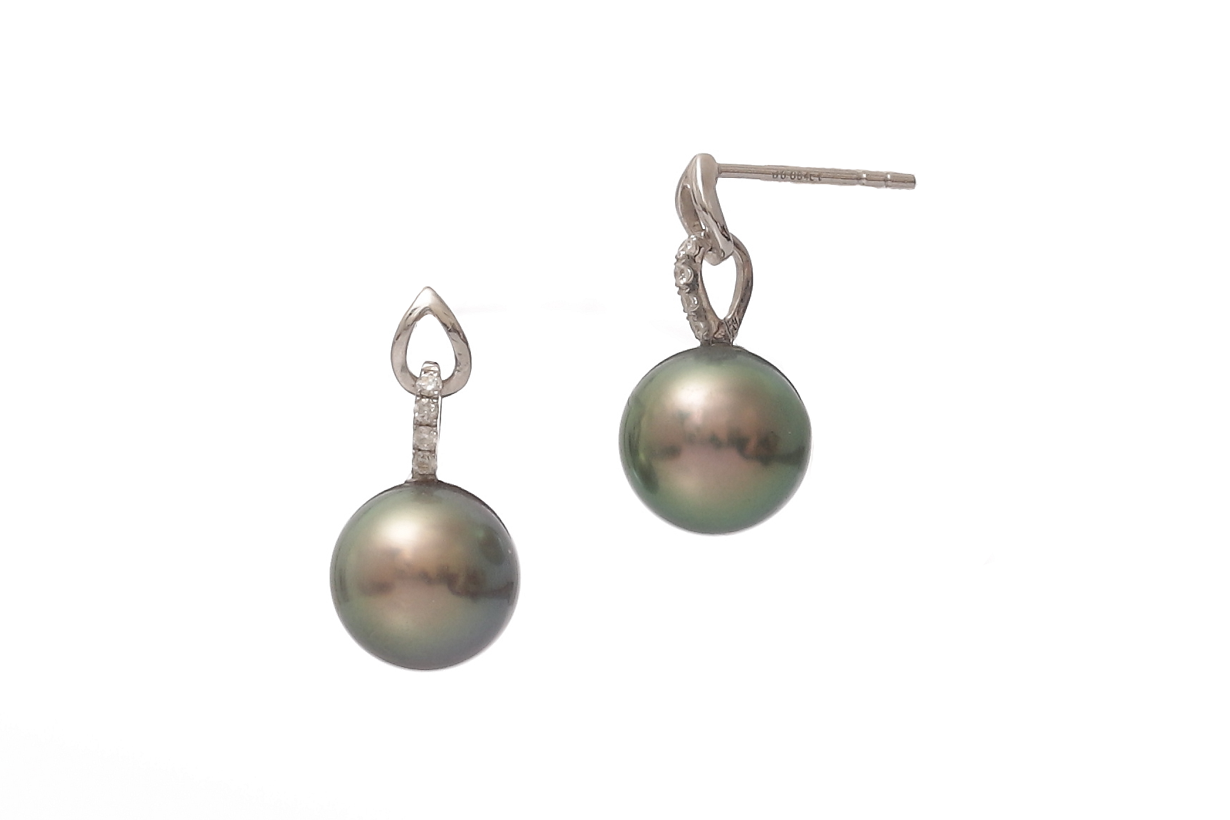 Perlenohrring-Tahiti mit Weißgold und Diamanten 9–10 mm - 2
