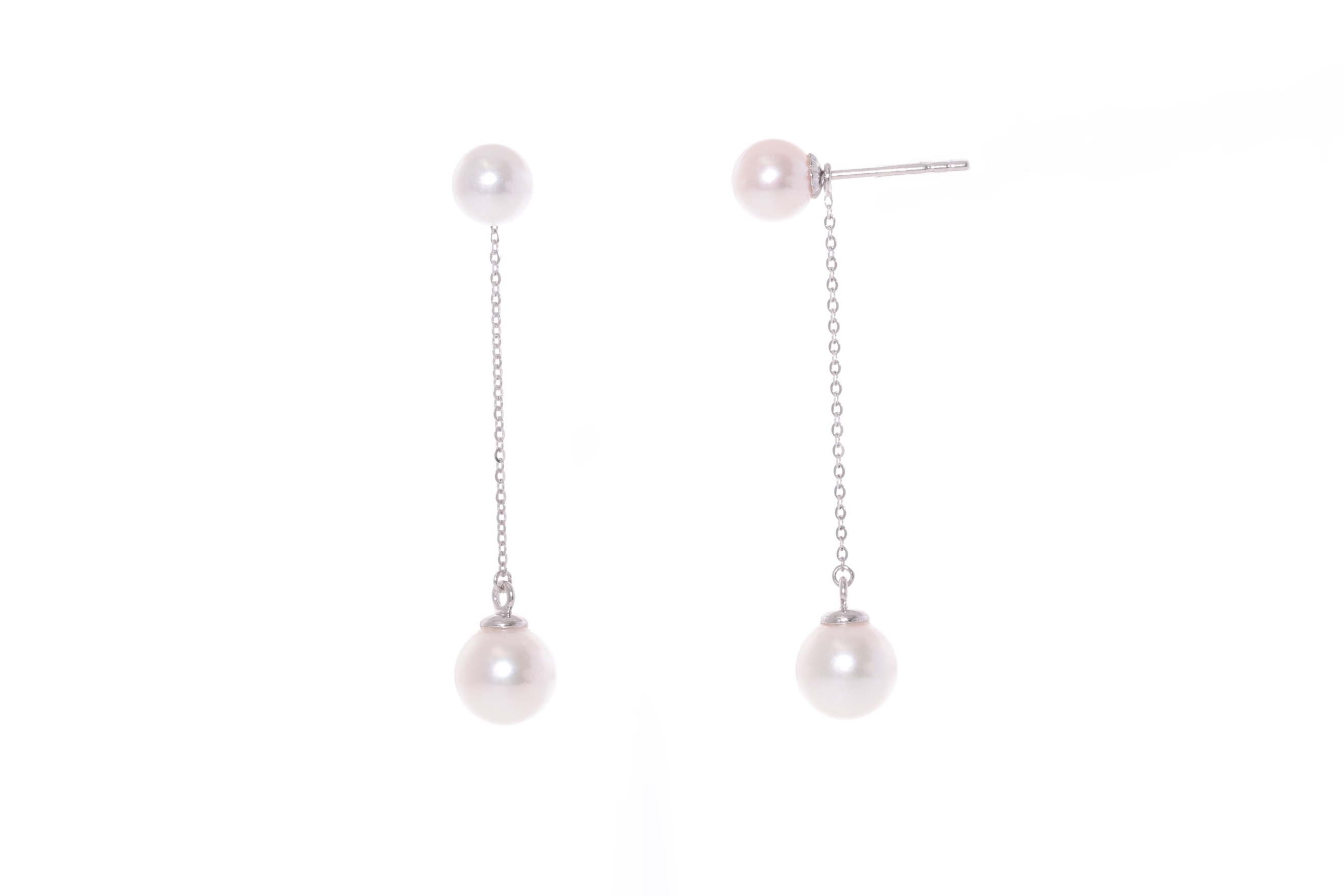 AAA-Quality Akoya pearl earrings set in 18K white gold - 3