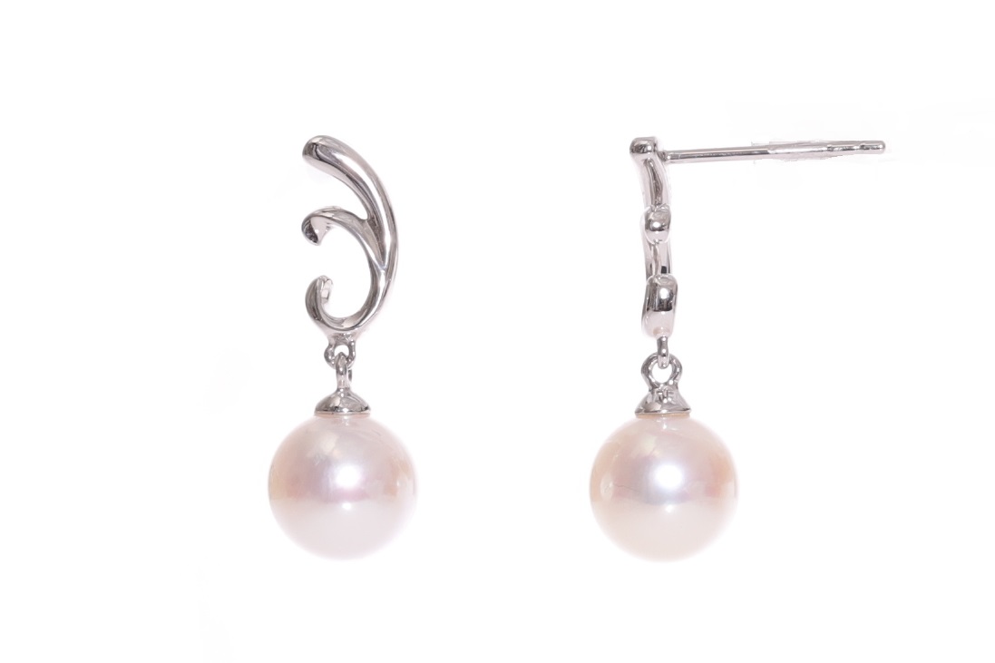 AAA-Quality Akoya pearl earrings set in 18K white gold 7.5-8mm - 2
