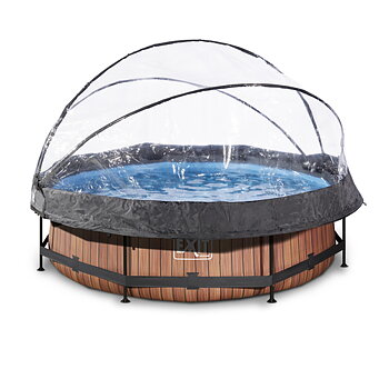 EXIT Rund Pool 300x76cm Träfärgad med kupol