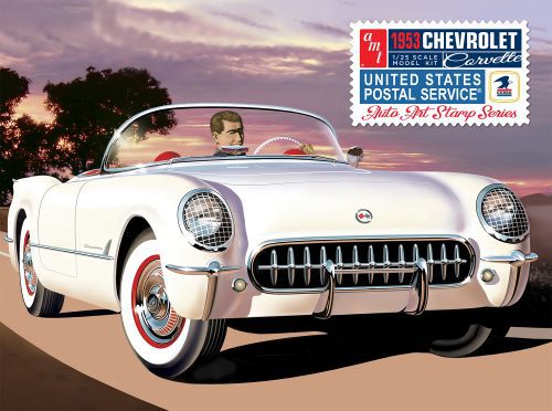 1/25 1953 Chevy Corvette USPS Stamp Series TIN BOX - NOTE! box slightly dented!