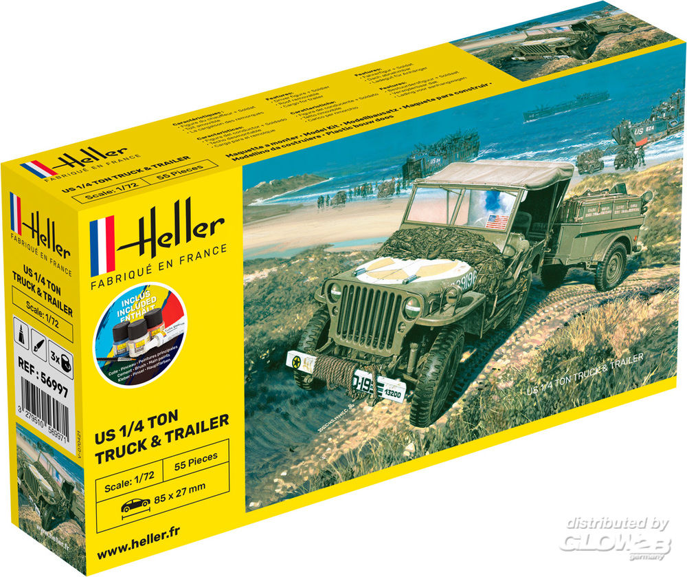1/72 US 1/4 Ton Truck & Trailer COMPLETE incl. glue, paints and brush