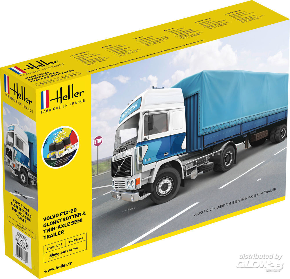 1/32 Volvo F12-20 Globetrotter & Twin-Axle Semi trailer COMPLETE incl. glue, paints and brush