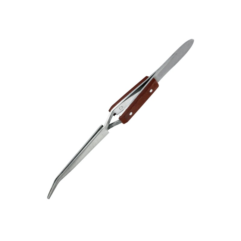 Reverse action fibre grip tweezers - curved