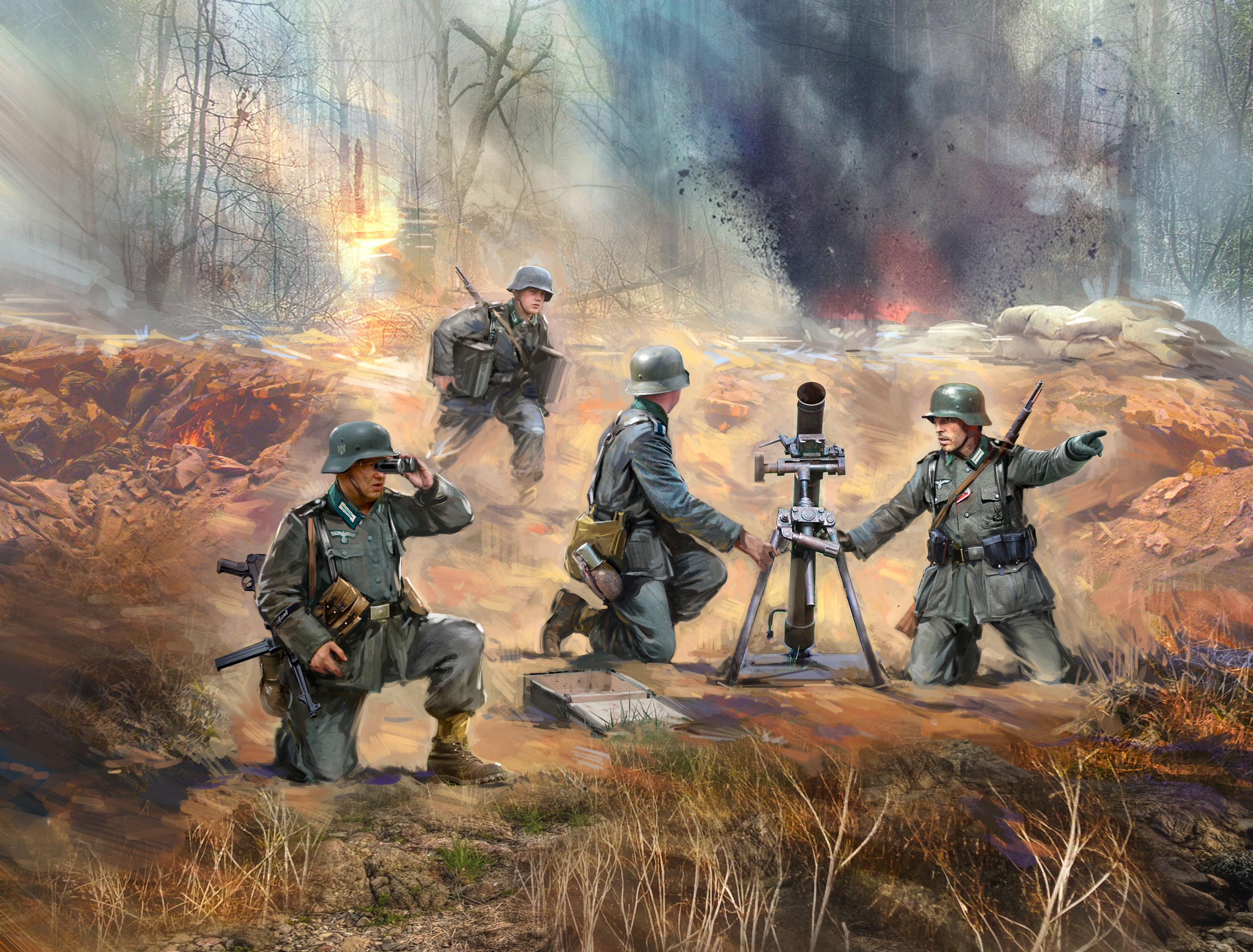 1/35 WW2 German mortar GrW 34 with Crew (mortar and 4 figures) (100% new molds)