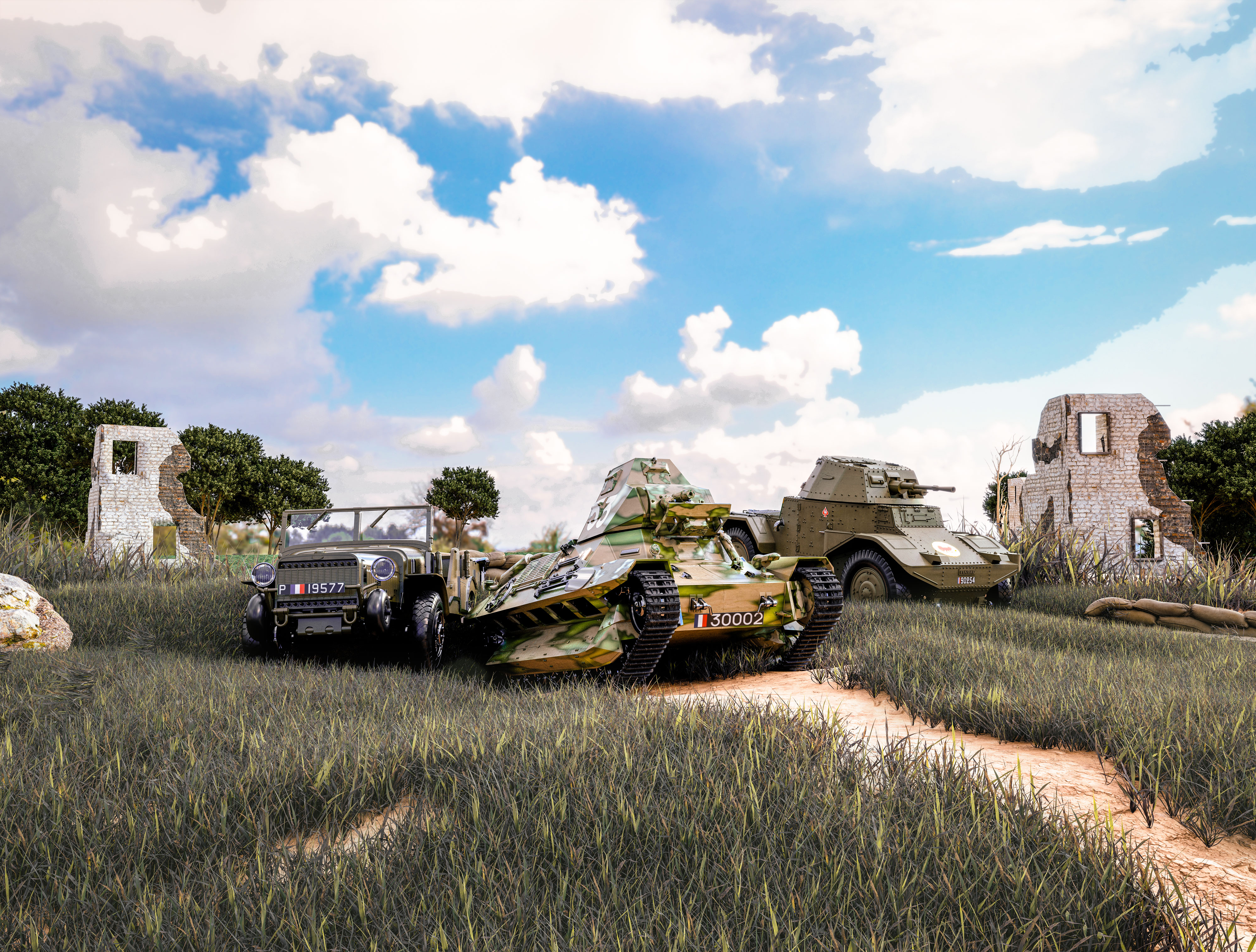 1/35 Battle of France, spring 1940. French combat vehicles  (Panhard 178 AMD-35, FCM 36, Laffly V15T)