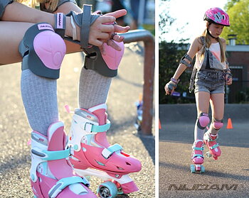 Nijdam skate- och inlinesskydd Deluxe Junior rosa/grå