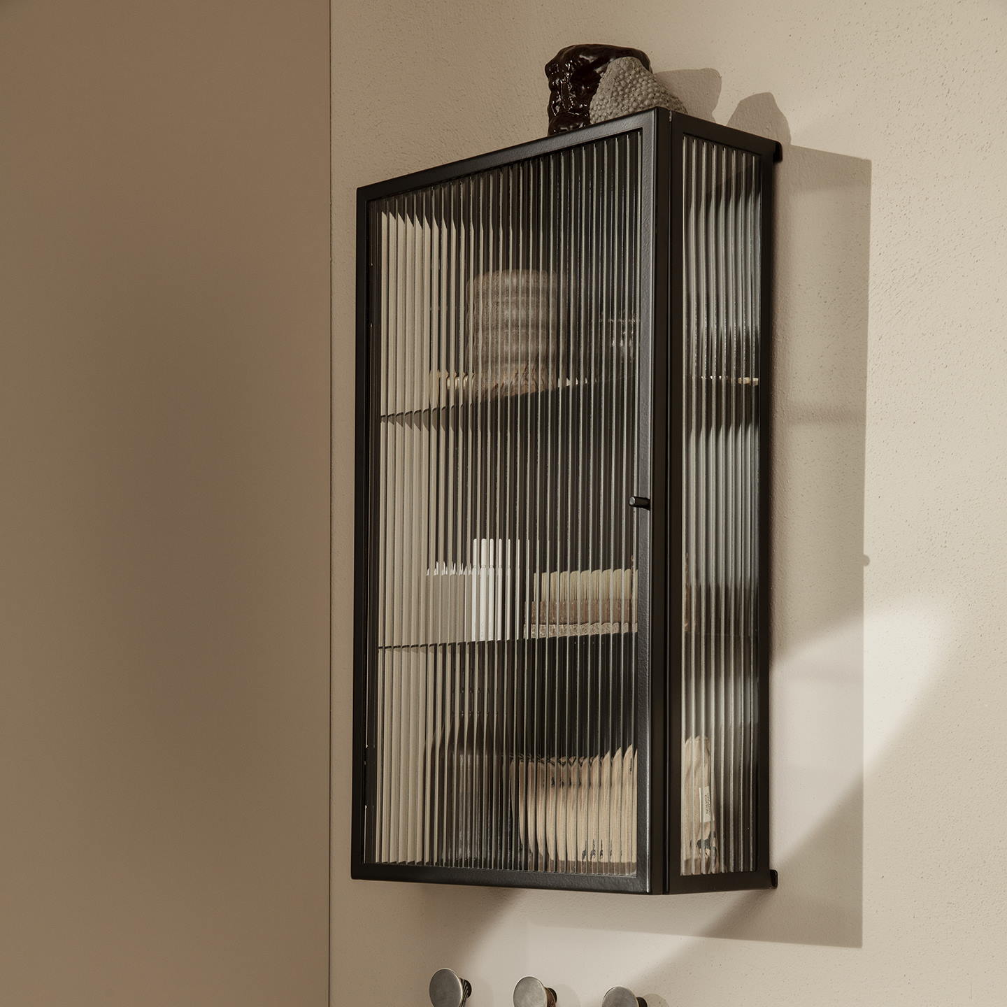 Haze Wall Cabinet Reeded Glas Black Ferm Living - 2