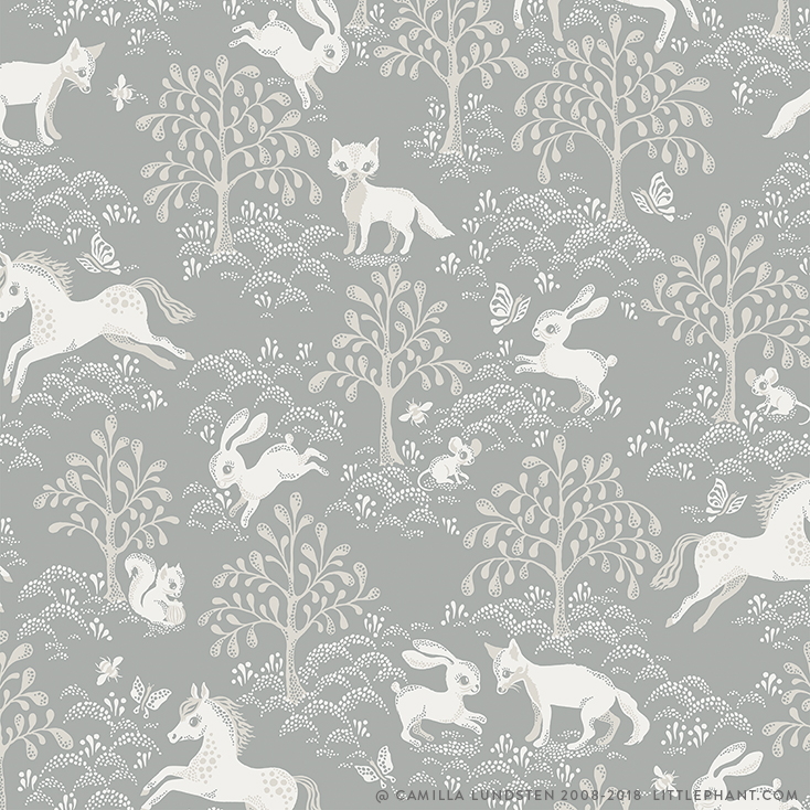 Tapet Fairytale fox - Dusty blue Littlephant