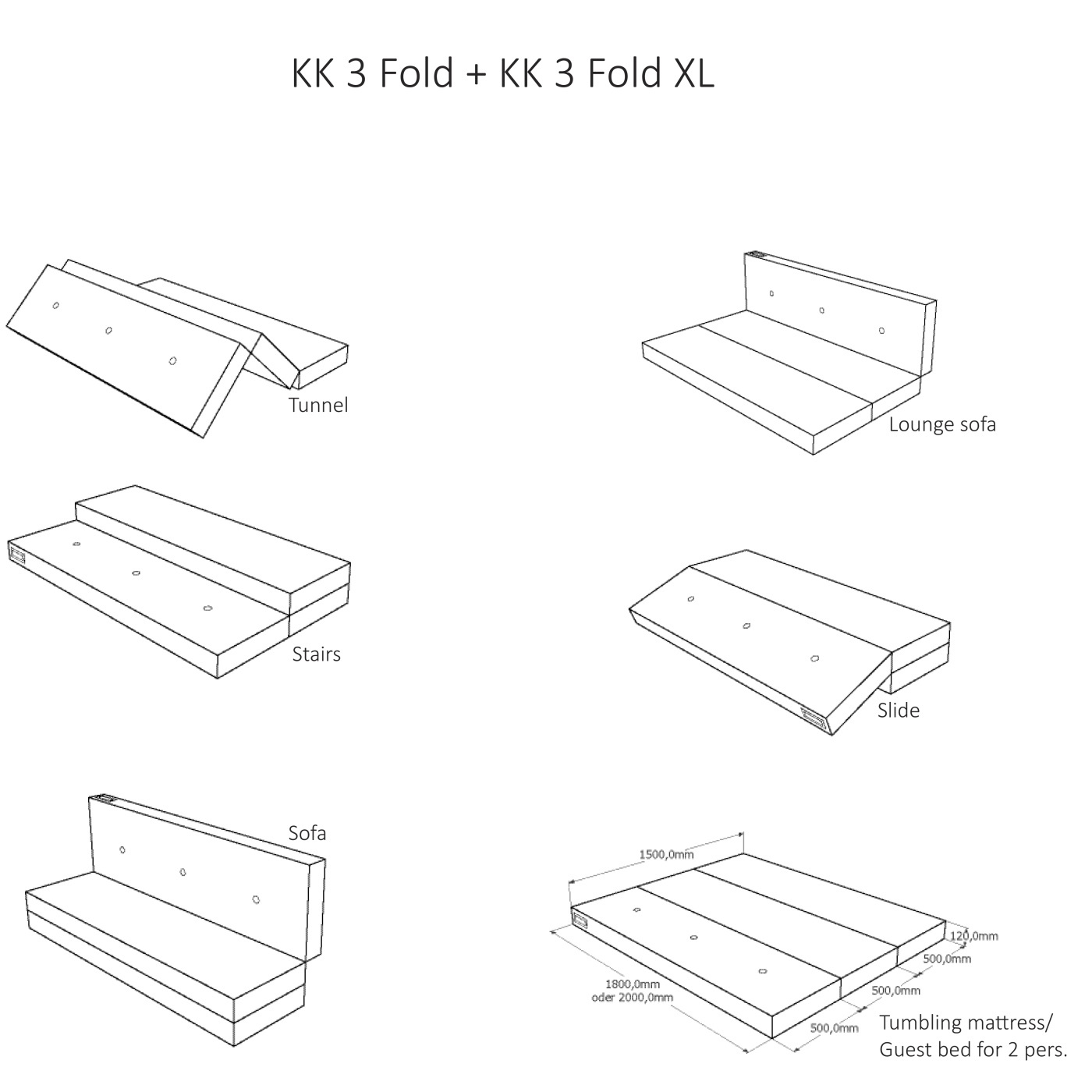 Dagbädd KK 3 fold 180 cm Grå/ grå, KlipKlap  - 7